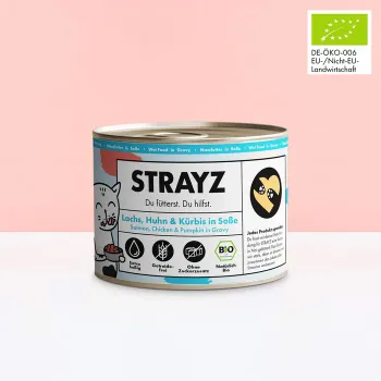 Strayz BIO Katzenfutter Lachs, Huhn & Kürbis in Sosse 200g